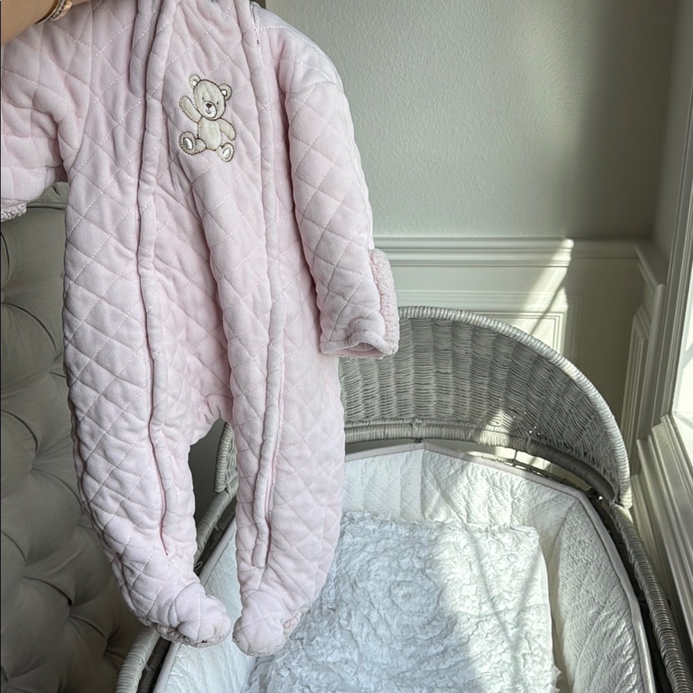 Pink Quilted Kids One Piece with Bear Embroidery
